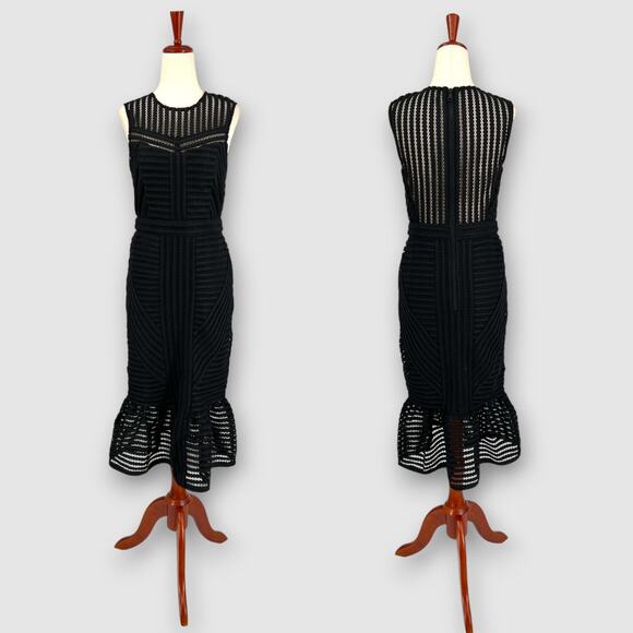 Bardot Dresses & Skirts - Bardot Black Lace Midi Dress Ruffle Fluted Hem Size 6